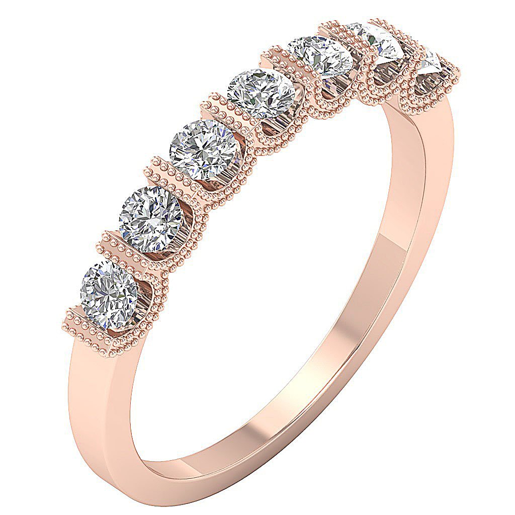 7 Stone Bar Set Anniversary Round Diamond I1 G 0.75 Carat 14K Solid Gold 3.35MM