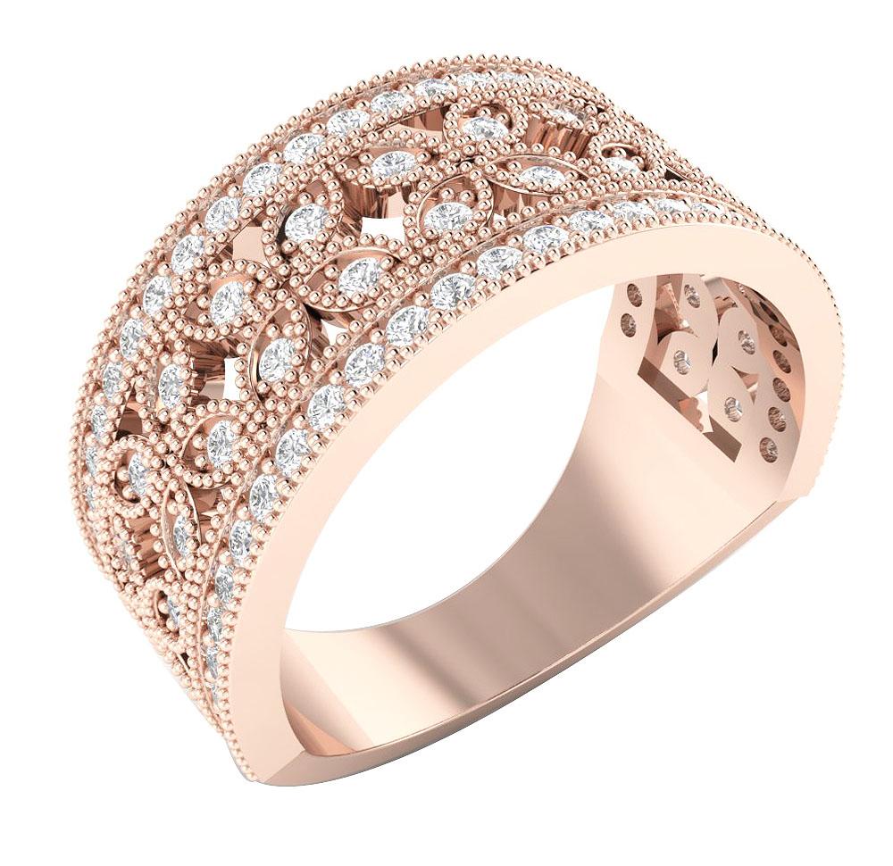 9.40 MM 14k White Yellow Rose Gold Round Diamond SI1 G 0.85 Ct Milgrain Anniversary Ring Prong Set