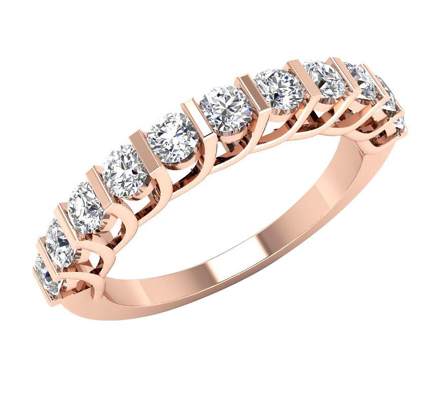 14K Rose Gold Designer Fashion Wedding Ring Genuine Diamond VS1 E 0.60 Ct Bar Set 3.60 MM