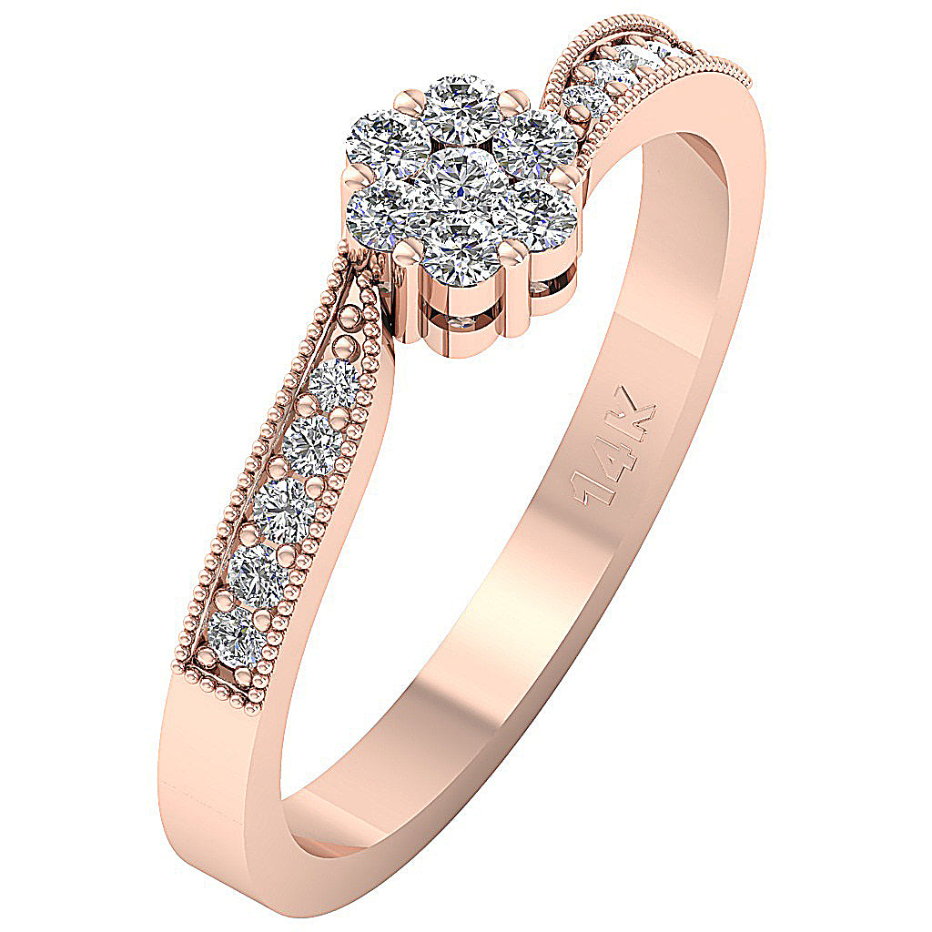 Engagement Ring Natural Diamond I1 G 0.35 Carat 14K Solid Gold Pave Set