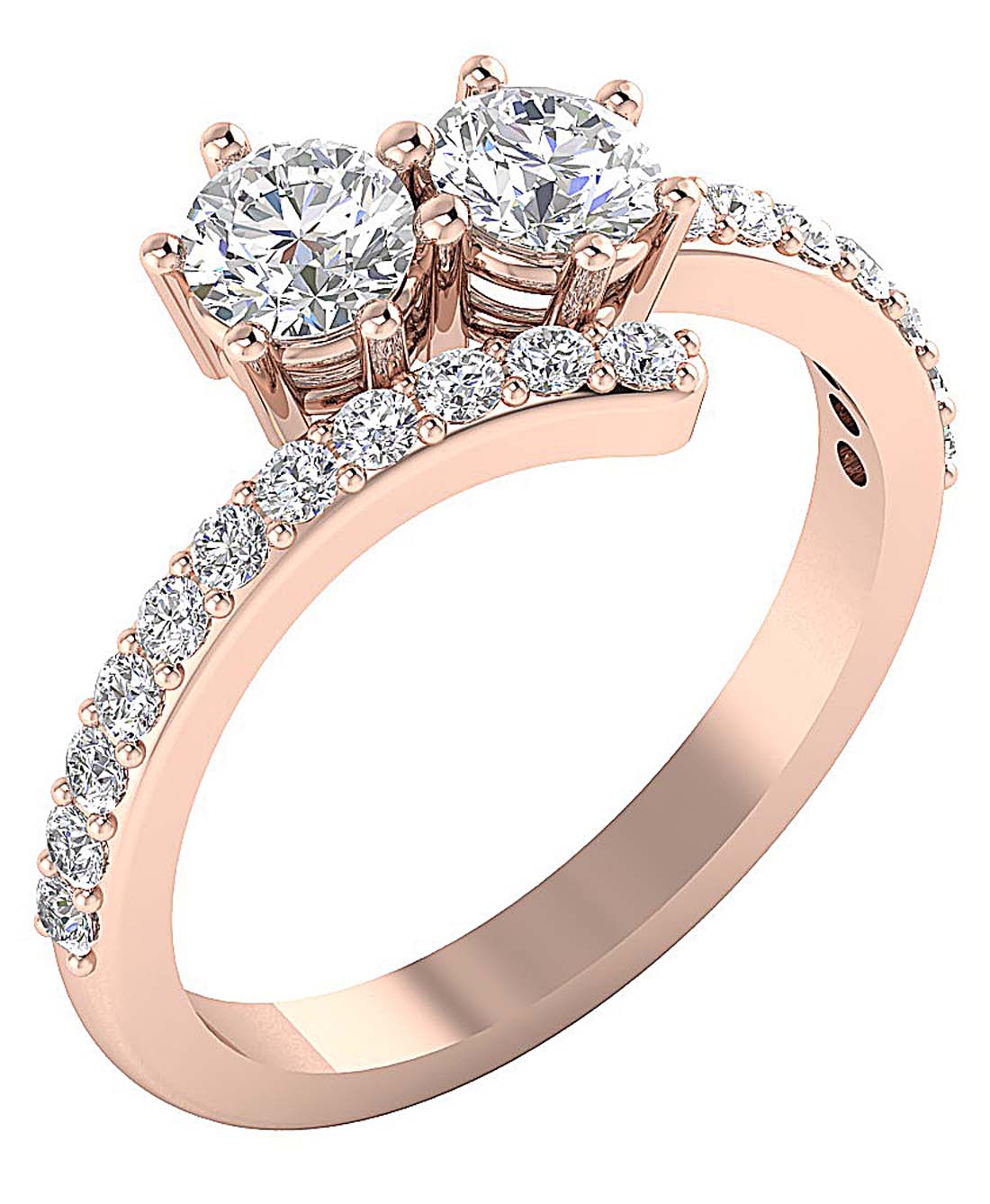 12.65 MM Two Stone Solitaire Anniversary Ring SI1 G 1.40 Ct Round Diamond 14k White Gold Prong Set