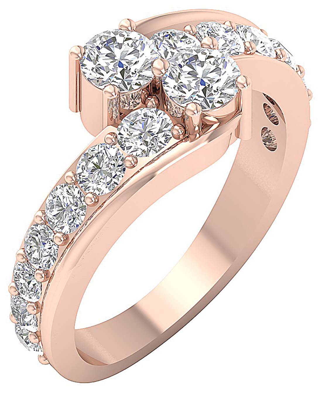 Prong Set Forever Us Two Stone Solitaire Anniversary Ring I1 G 2.10 Ct Round Diamond 14k Rose Gold