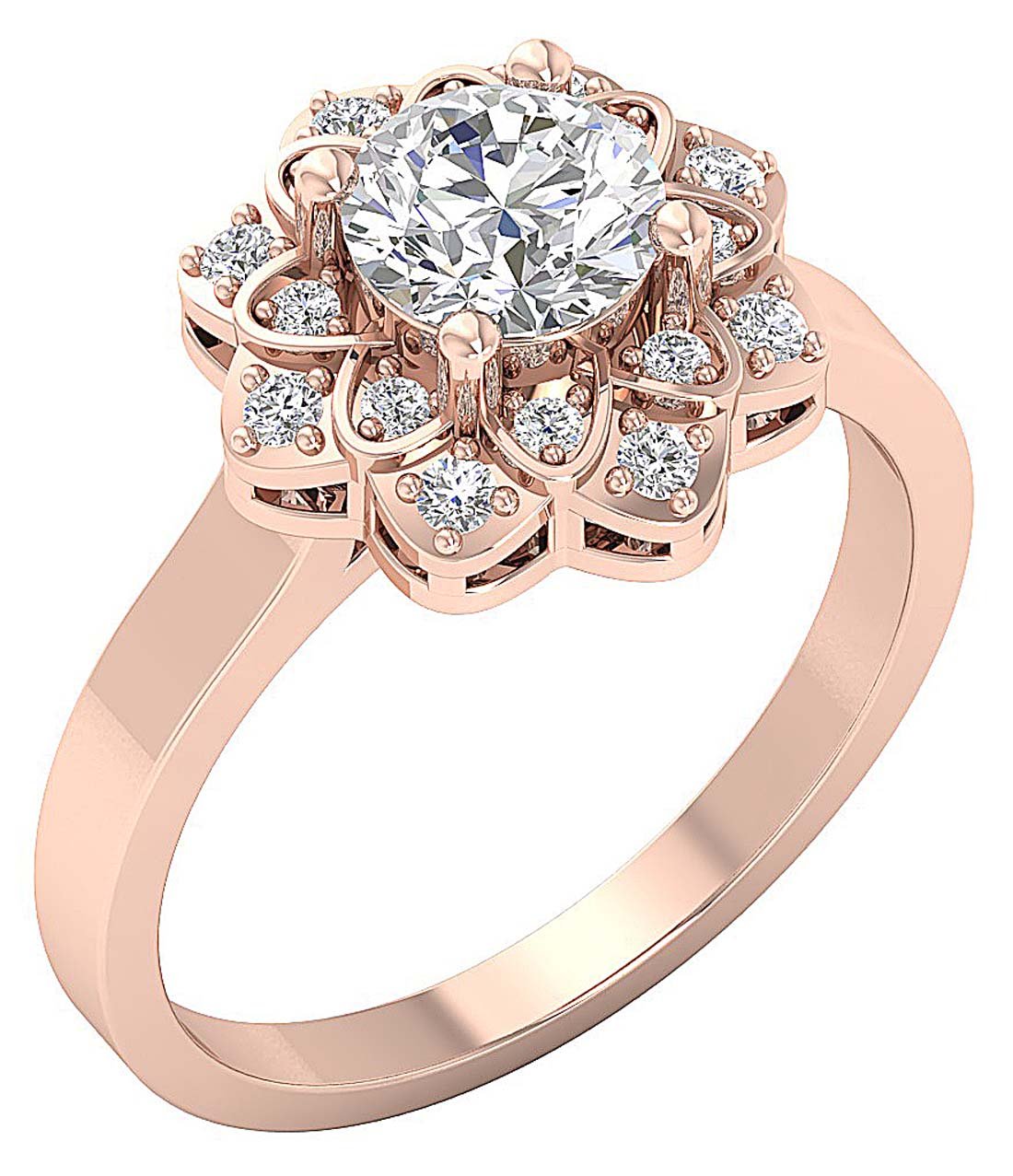 14k Rose Gold Double Halo Solitaire Anniversary Ring Round Diamond I1 G 1.30 Ct Prong Set