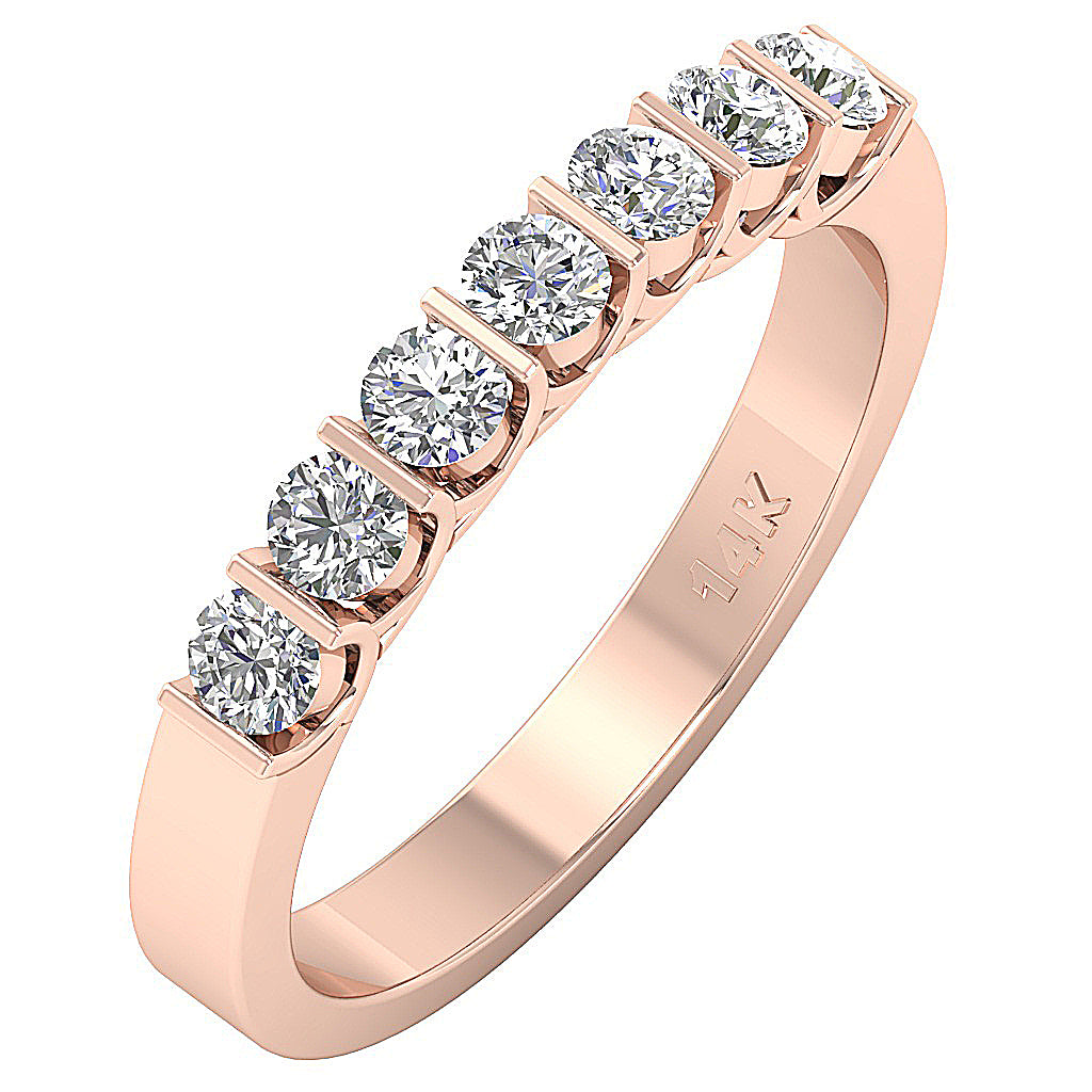 14k Yellow Gold Anniversary Ring Round Diamond I1 G 0.85 Ct Bar Set