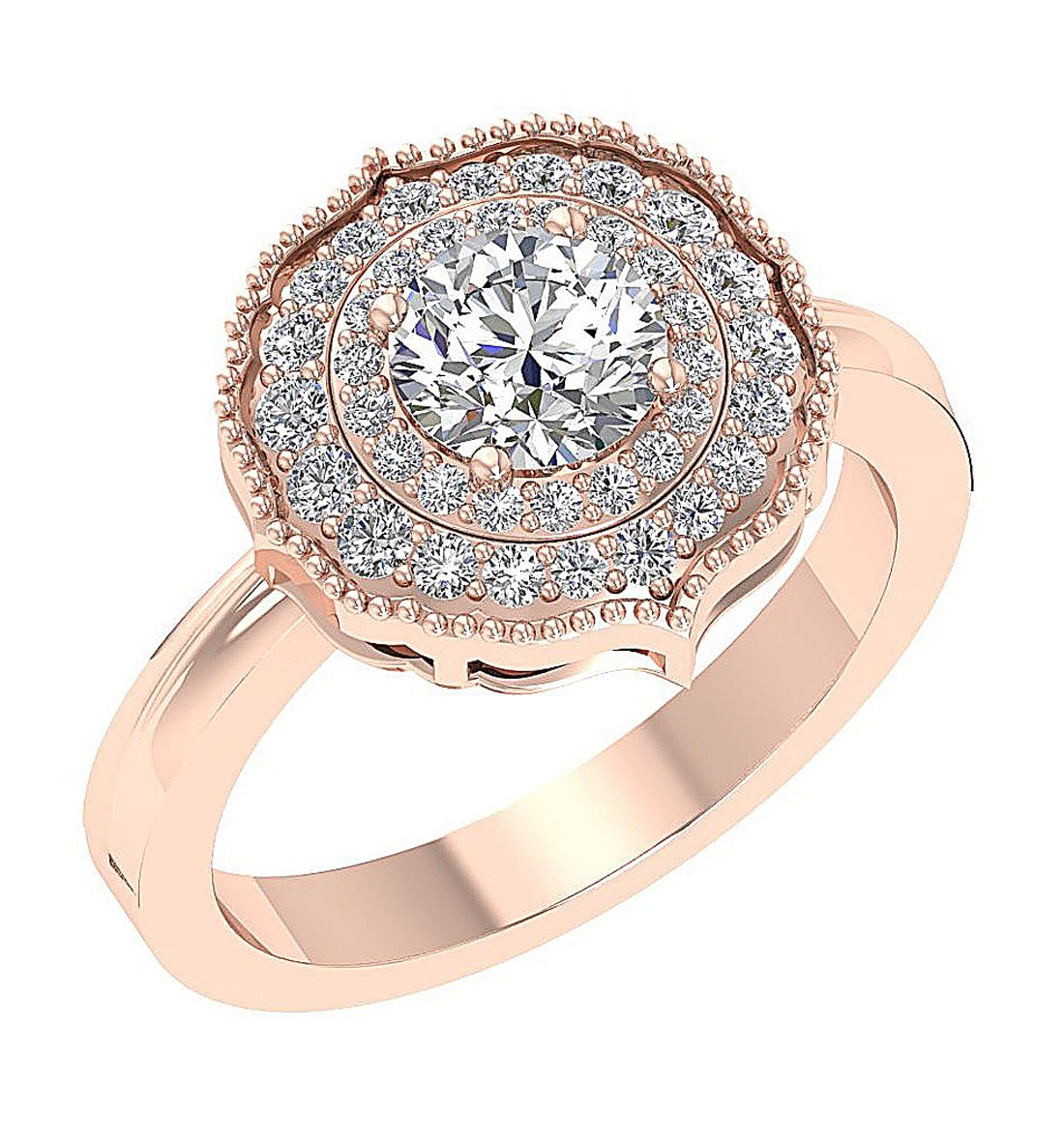 Prong Set Double Halo Solitaire Engagement Ring Natural Diamond I1 G 1.60 Ct 14k Yellow Gold