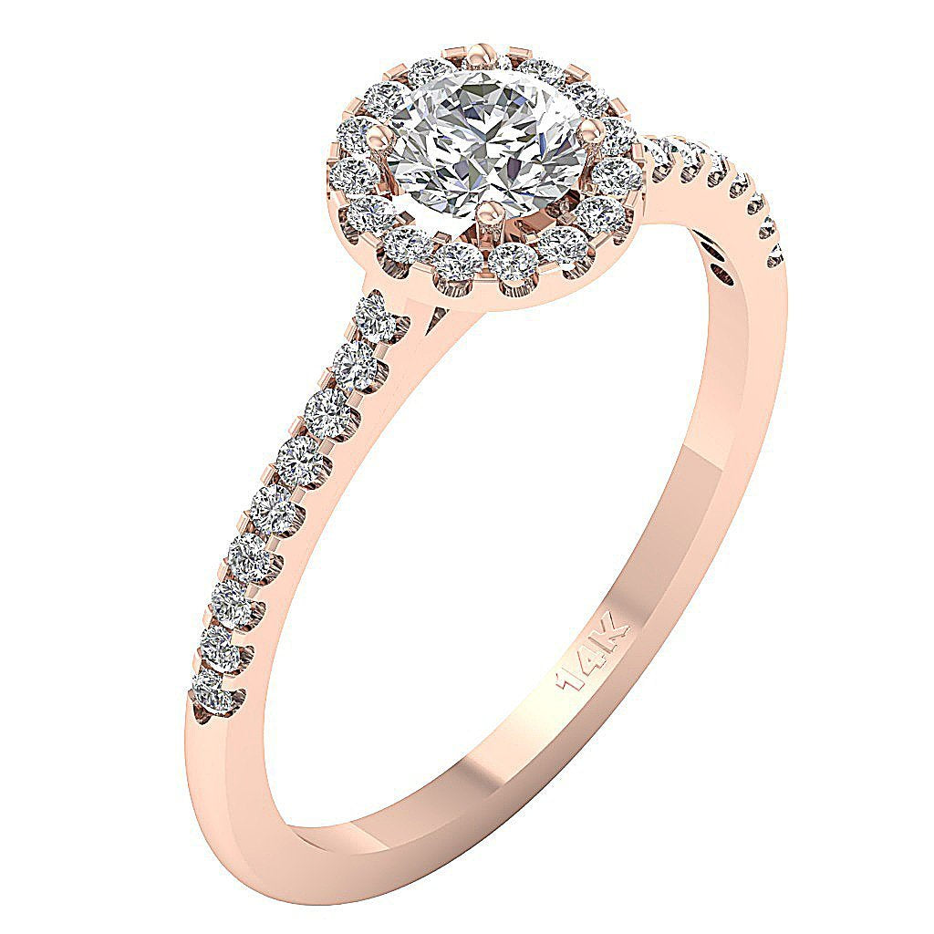 Halo Solitaire Wedding Diamond Ring 14k Solid Gold Prong & Pave Setting I1 G 1.10 Ct
