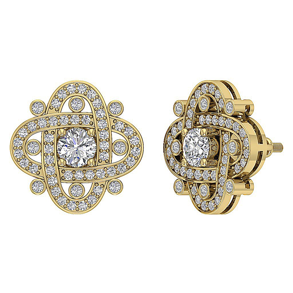 Natural Diamond Fashion Engagement Earrings SI1/I1 G 1.50 Ct 18k/14k White Gold Prong Bezel Set