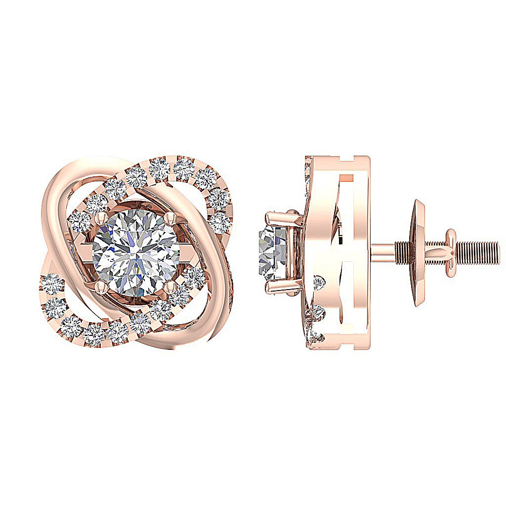18k/14k Rose Gold Solitaire Studs Engagement Earrings Natural Diamond SI1/I1 G 0.75 Ct Prong Set