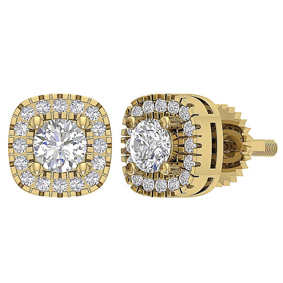 14k Solid Gold Genuine Diamond SI1/I1 G 1.10 Ct Halo Solitaire Studs Earrings