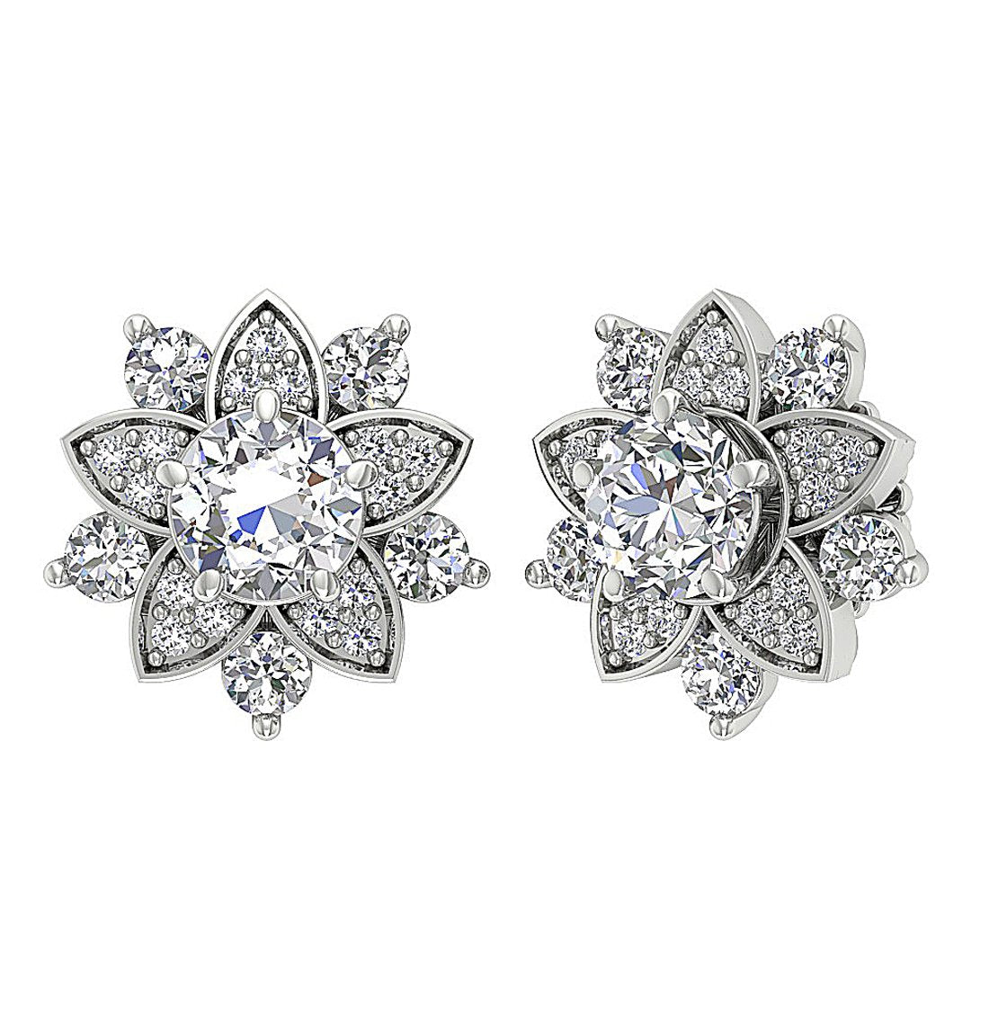 14k Gold Round Diamonds VS1/SI1/I1 G 2.30 Ct Removable Jacket Studs Earrings 12.15 MM