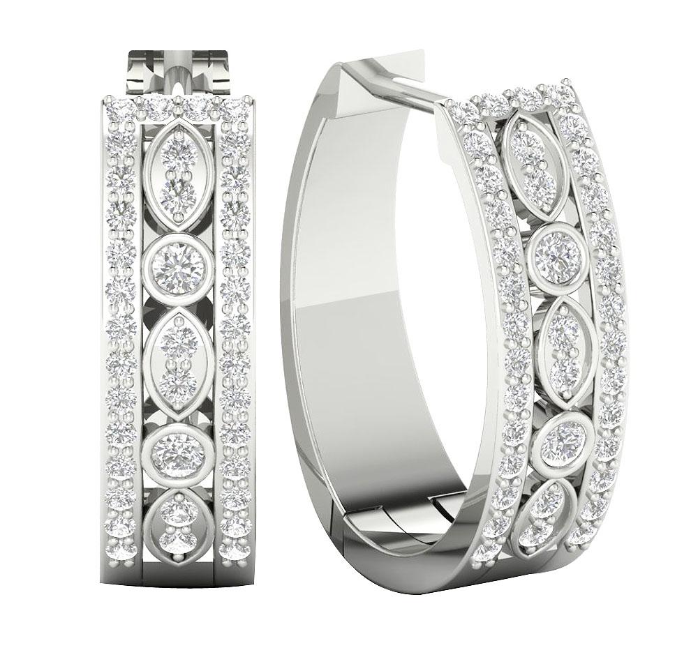Medium Hoop Engagement Earrings Natural Diamond SI1/I1 0.75 Ct 18/14k Solid Gold Prong Bezel Set