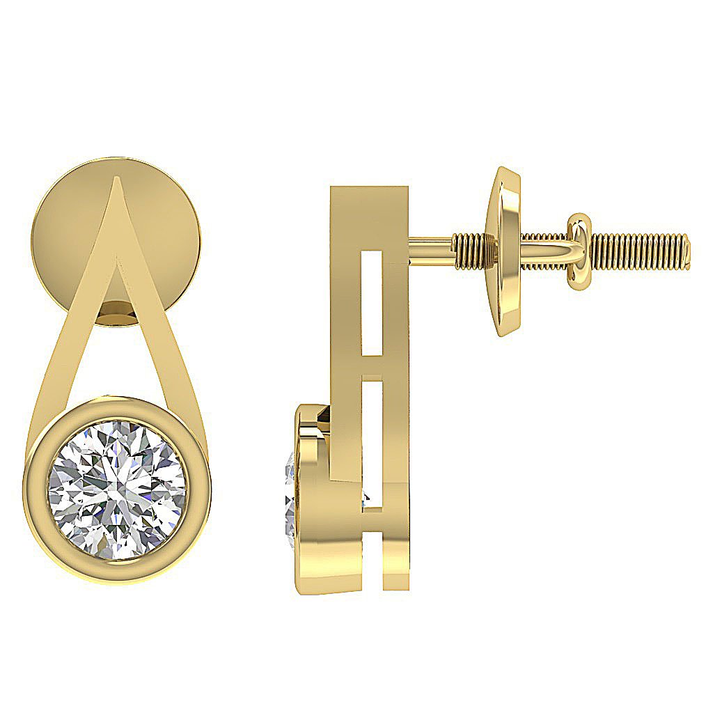 SI1/I1 G 0.50 Ct Fashion Anniversary Earrings Round Diamond 18k/14k Yellow Gold Bezel Set