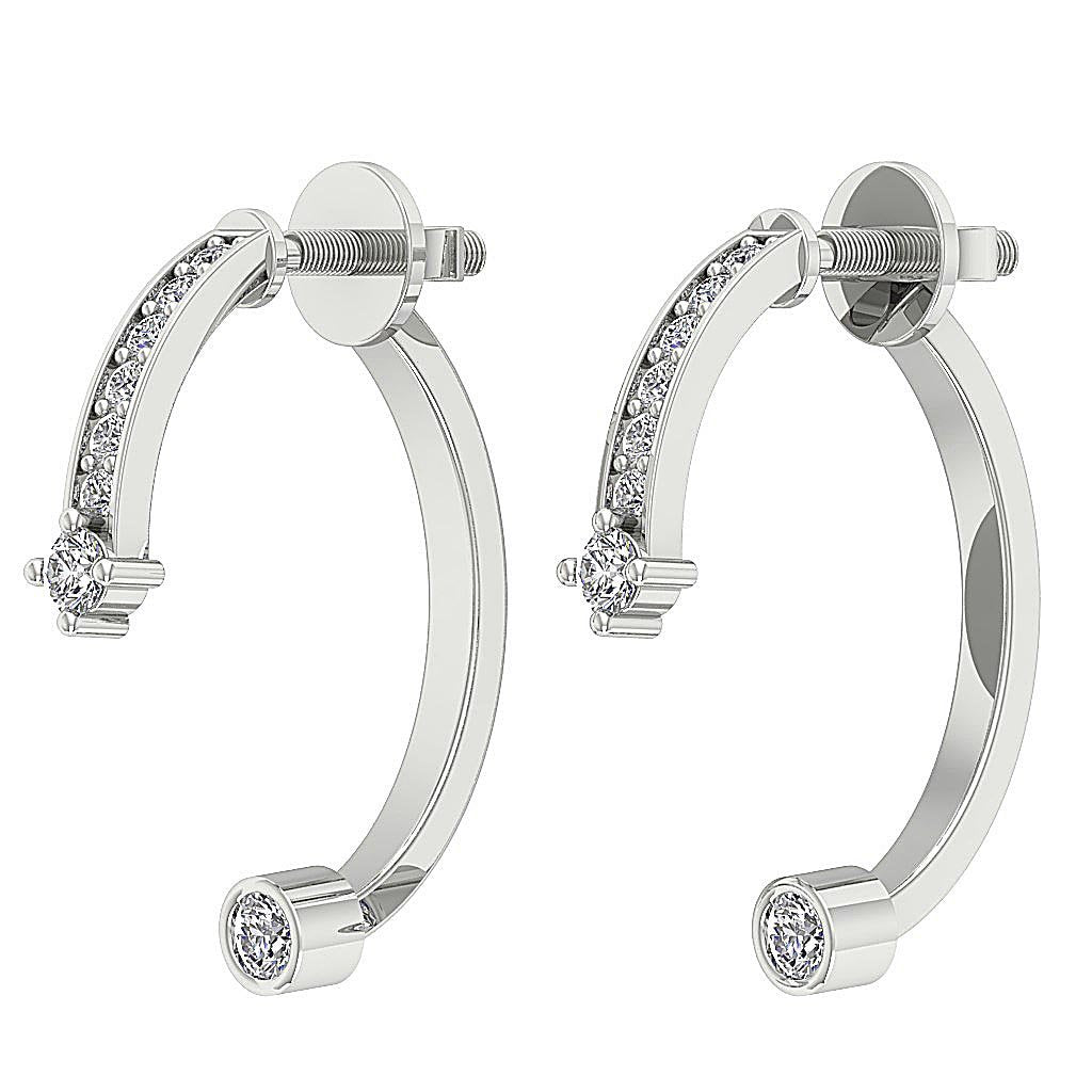 Natural Diamond Fashion Engagement Earrings SI1/I1 G 0.30 Ct 18k/14k White Gold Prong Bezel Set