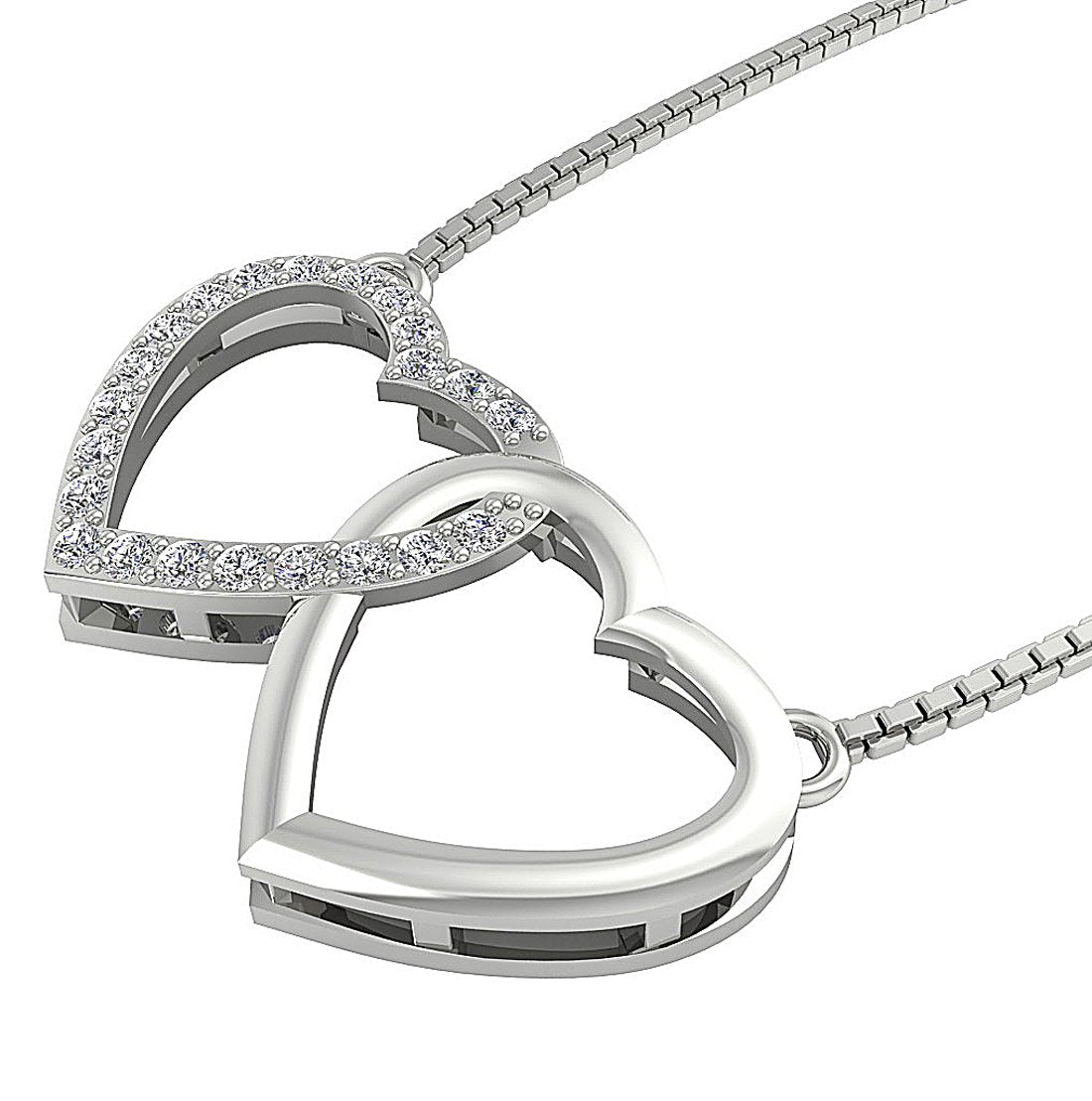 Double Heart Pendant 14k/18K Gold Natural Diamond VVS1/VS1/SI1/I1 0.35 Carat