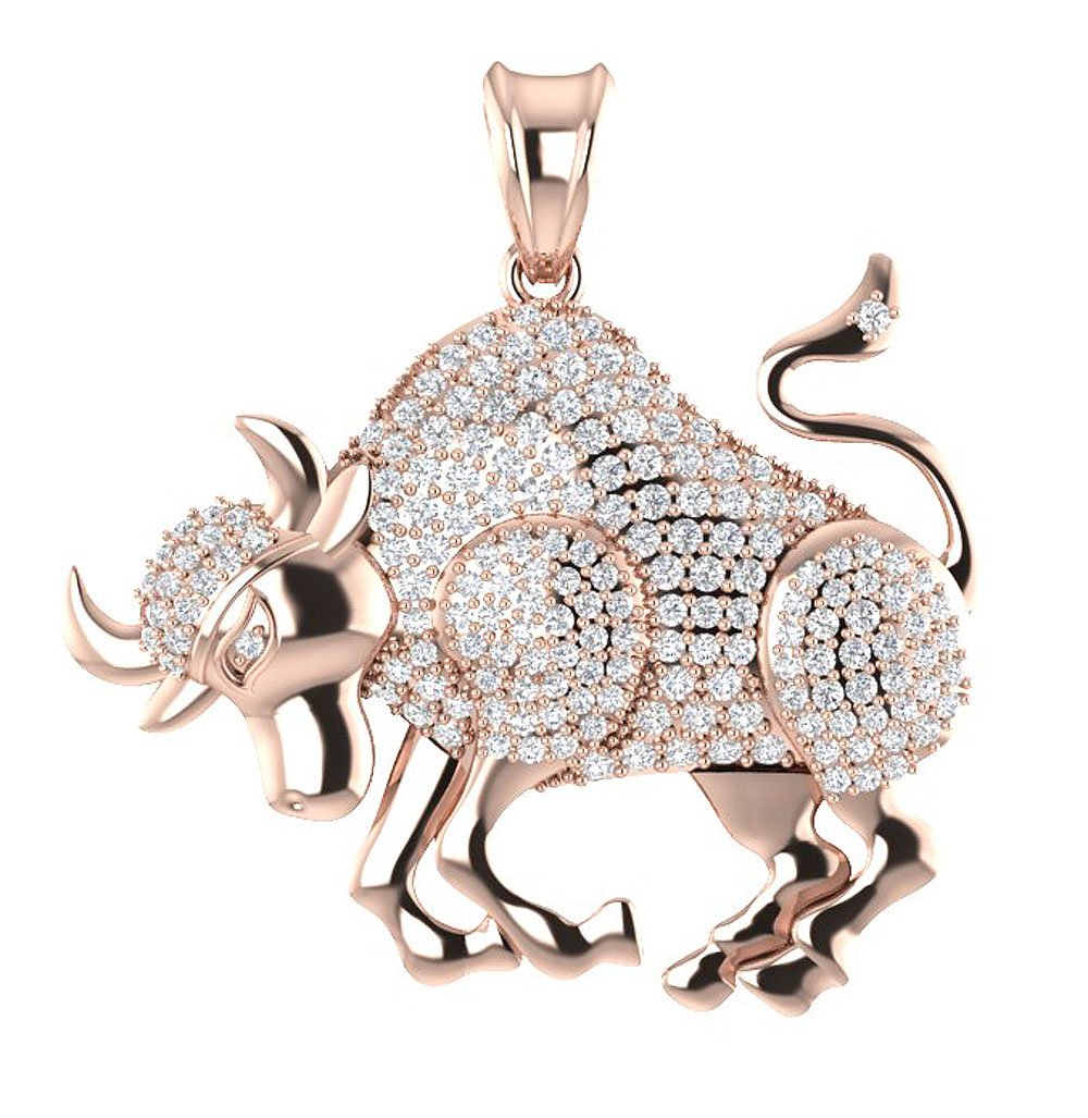 Taurus Zodiac Sign Pendant Necklace I1/SI1 G 0.75Carat Round Diamond 14K/18K Gold
