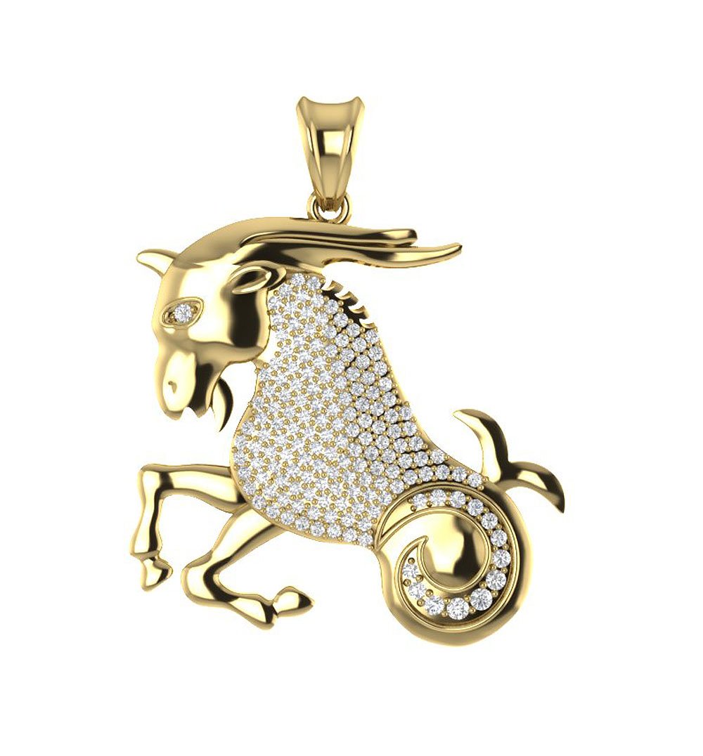 Genuine Diamond I1/SI1 G 0.75 Carat Capricorn Zodiac Sign Pendant Necklace 14K Gold