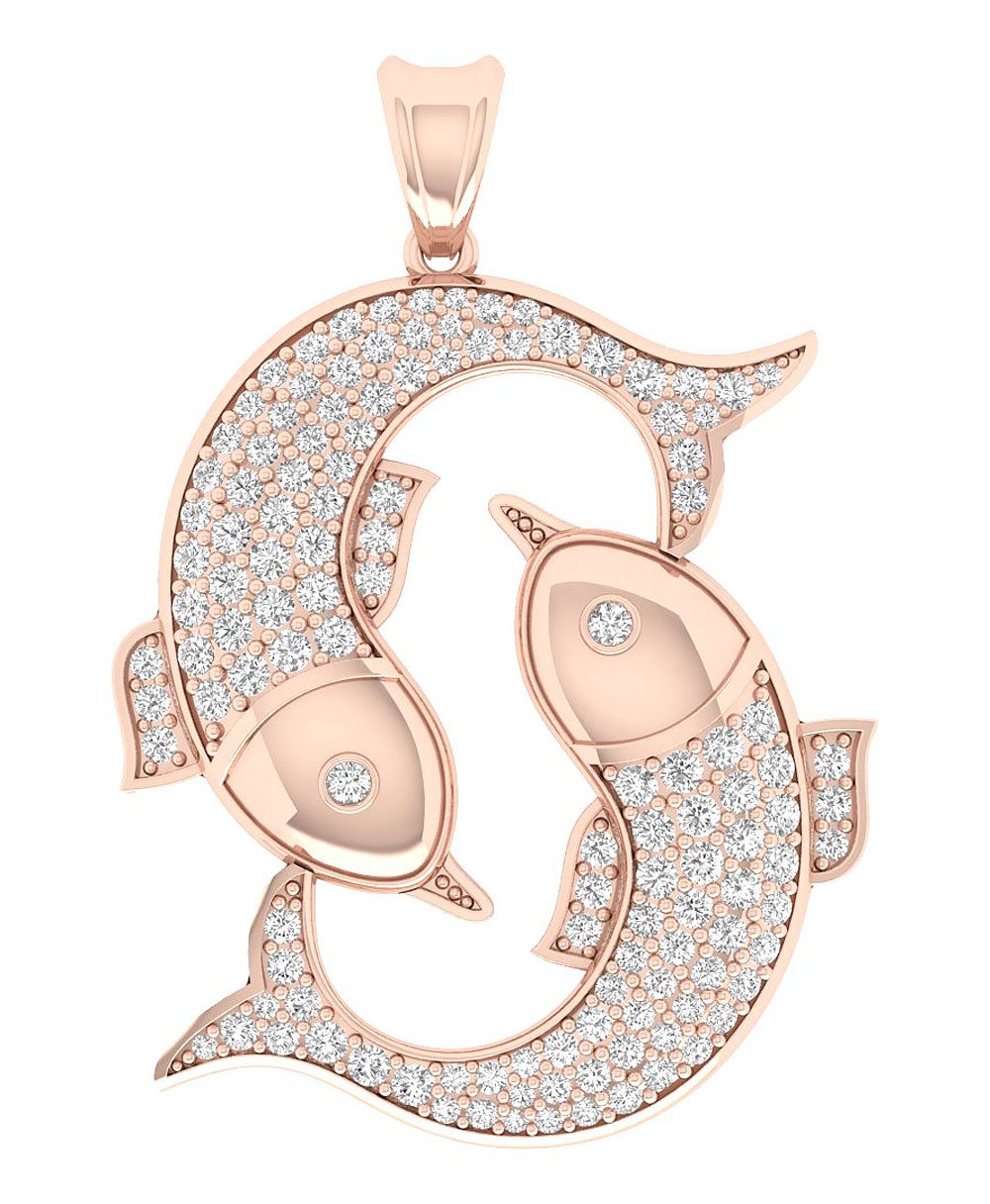 Genuine Diamond I1/SI1 G 1.00 Carat Pisces Zodiac Sign Pendant Necklace 14K/18K Gold