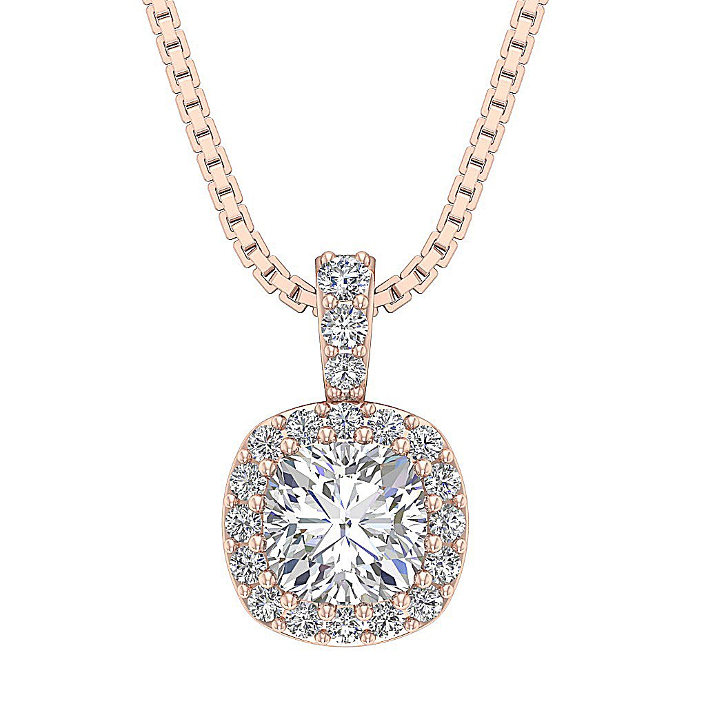 14K Gold Designer Fashion Pendants SI1 F 1.30Ct Cushion Round Cut Diamond