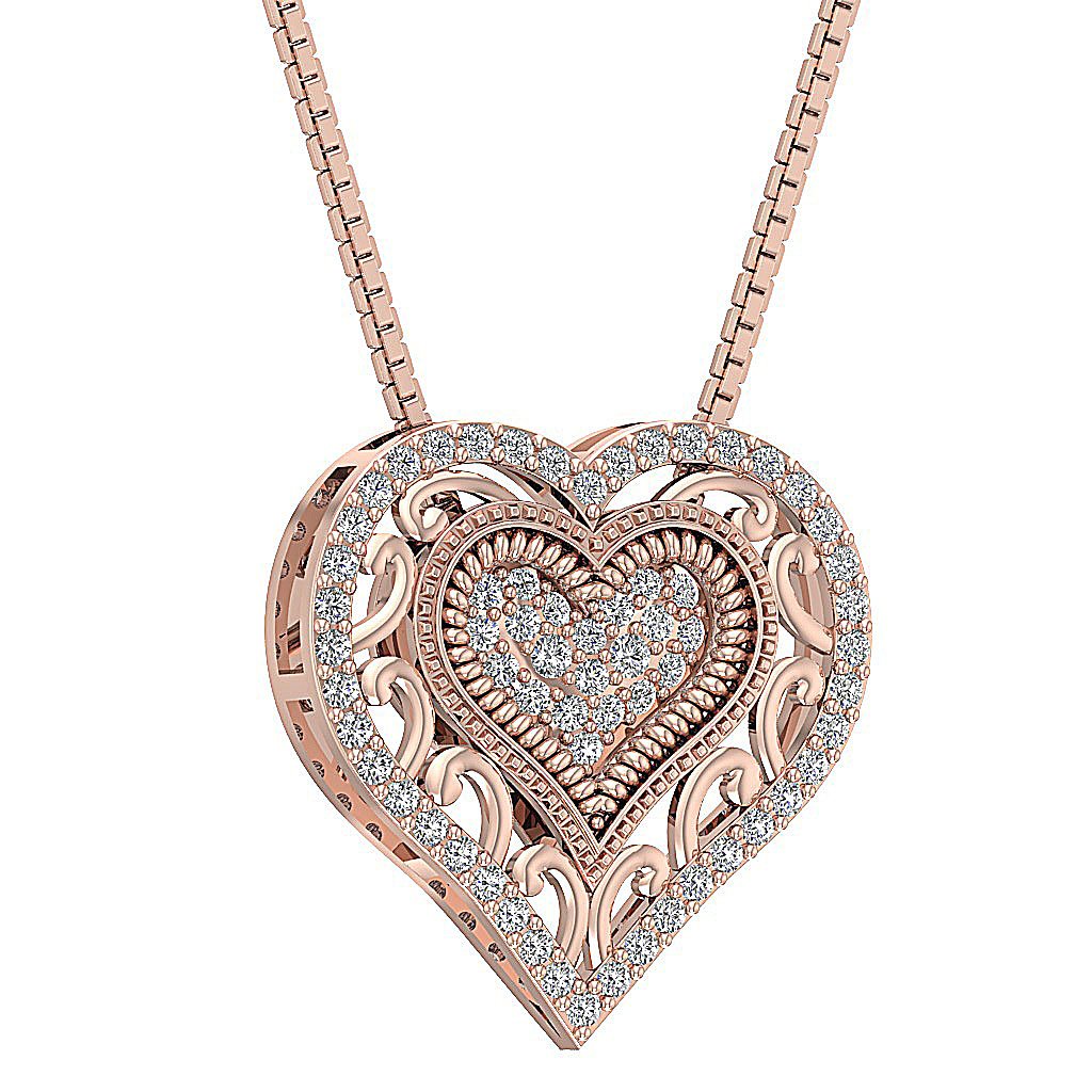 SI1/I1 G 0.45 Ct Natural Diamond 14k/18k Solid Gold Unique Heart Pendant