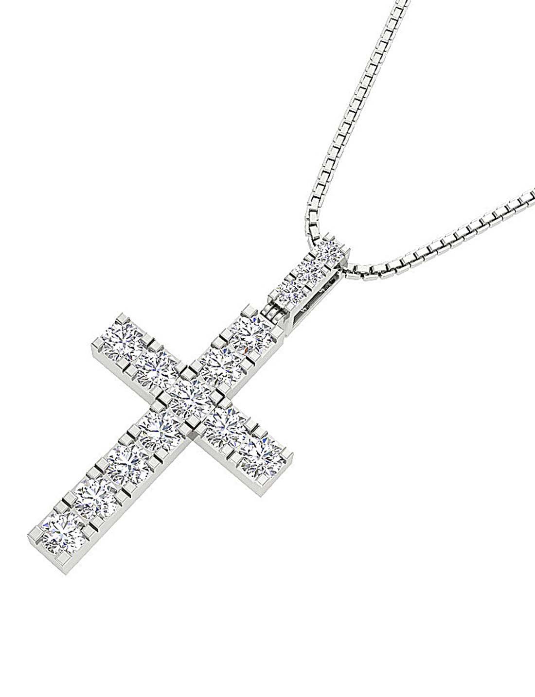 Natural Diamond Designer Cross Engagement Pendant SI1/I1 G 1.30 Ct 14k/18k White Gold Prong Set