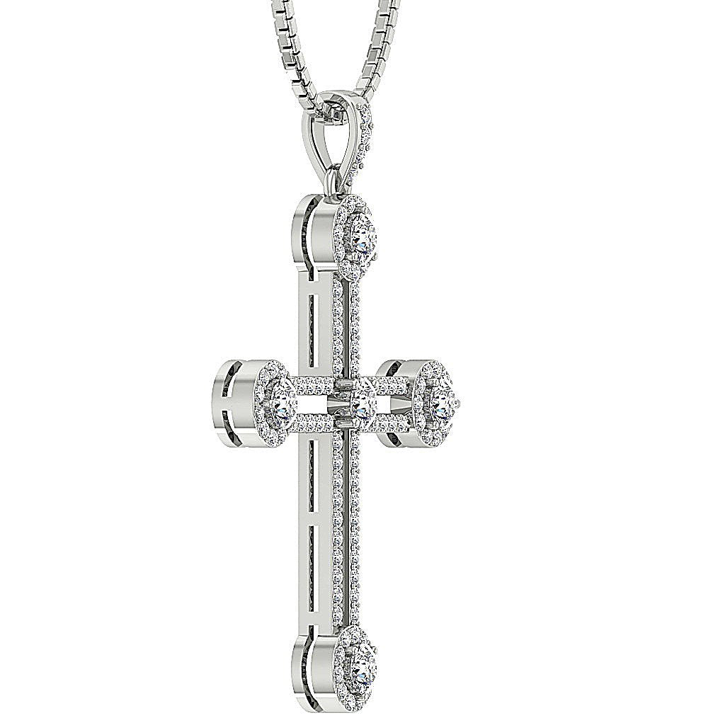 Designer Cross Anniversary Pendants Round Diamond VVS1/VS1/SI1/I1 1.10 Ct 14k/18k Solid Gold Prong Set