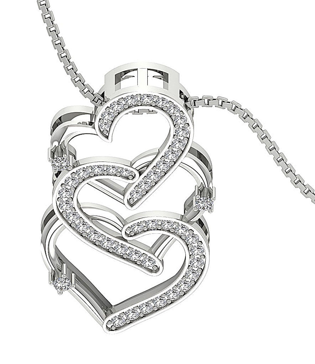 VVS1/VS1/SI1/I1 0.65 Ct Three Heart Pendant 14k/18k Gold Round Diamond
