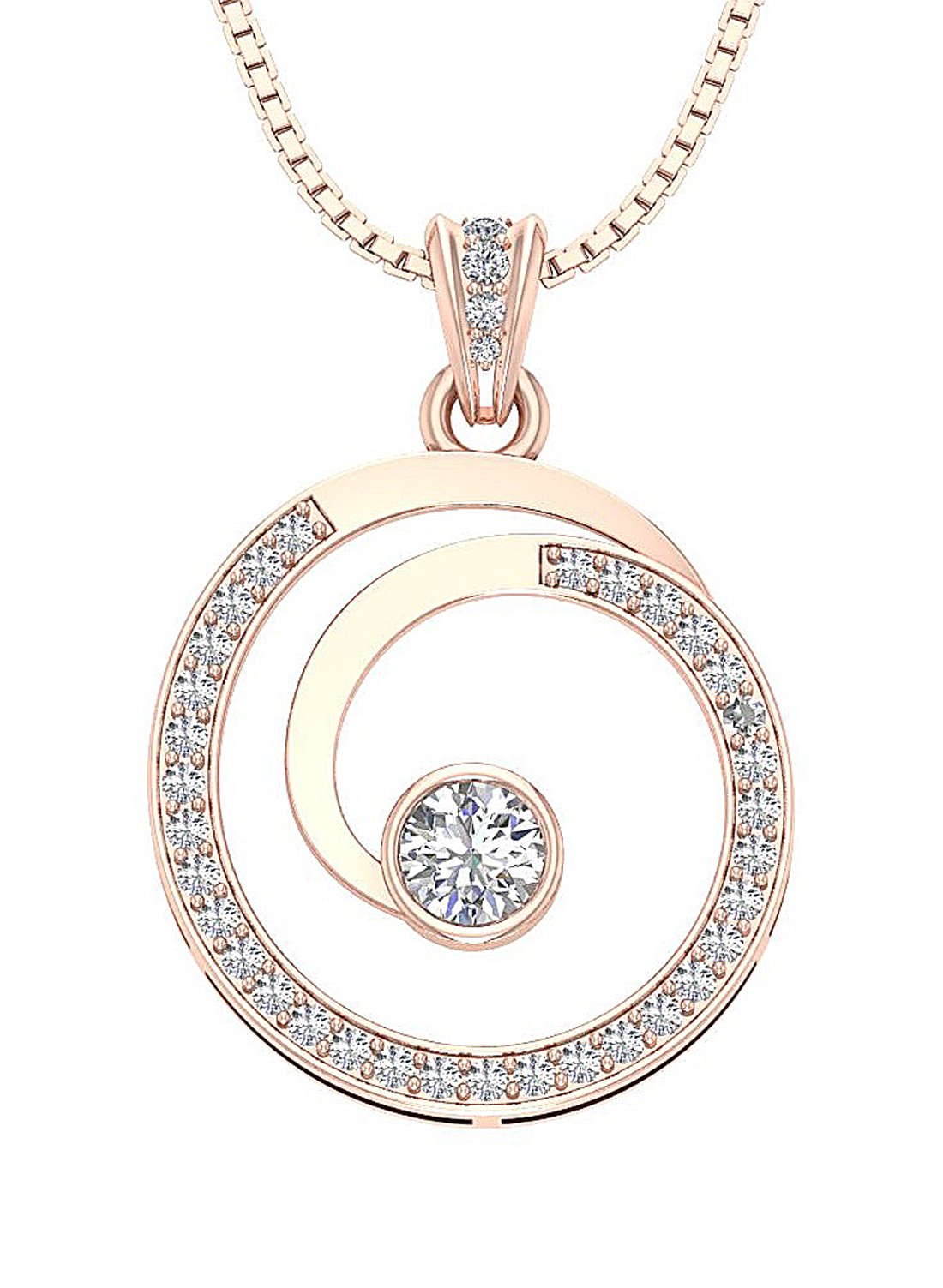 14k/18k Rose Gold Designer Anniversary Pendants Round Diamond I1/SI1 G 1.10 Ct Prong Set