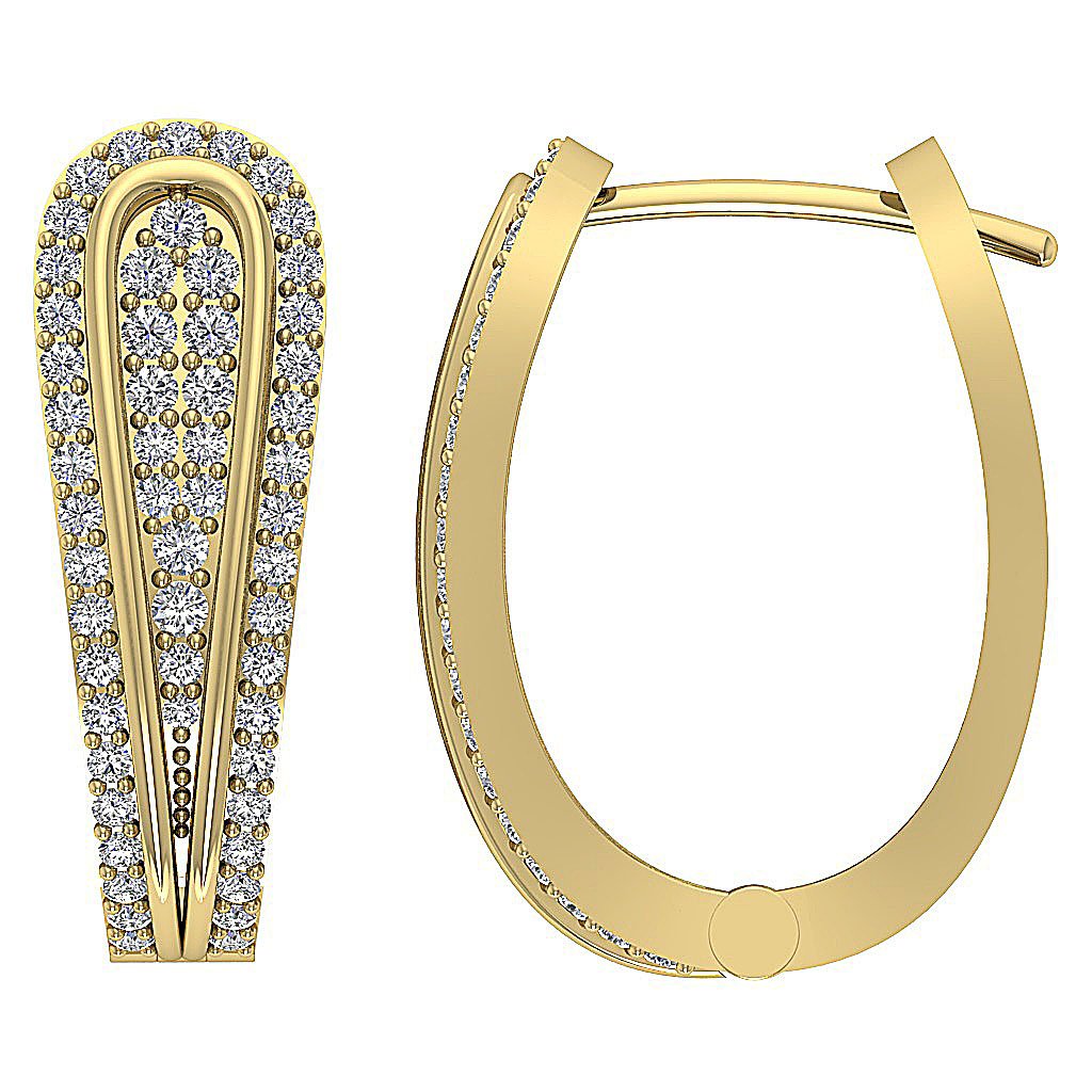 Large Hoop Wedding Earrings Genuine Diamond SI1/I1 G 1.10 Ct 18k/14k Yellow Gold Prong Set