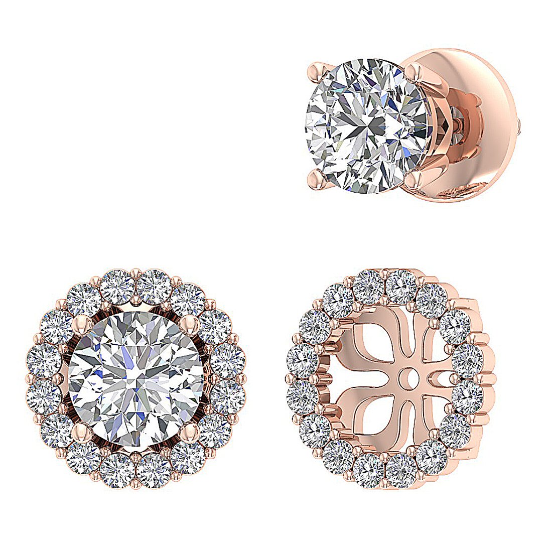 14k Solid Gold Genuine Diamond SI1/I1 G 2.11 Ct Removable Jacket Studs Earrings