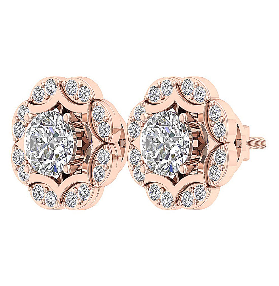 I1 G 2.11 Ct Natural Diamonds 14k Solid Gold Removable Jacket Studs Earrings Set
