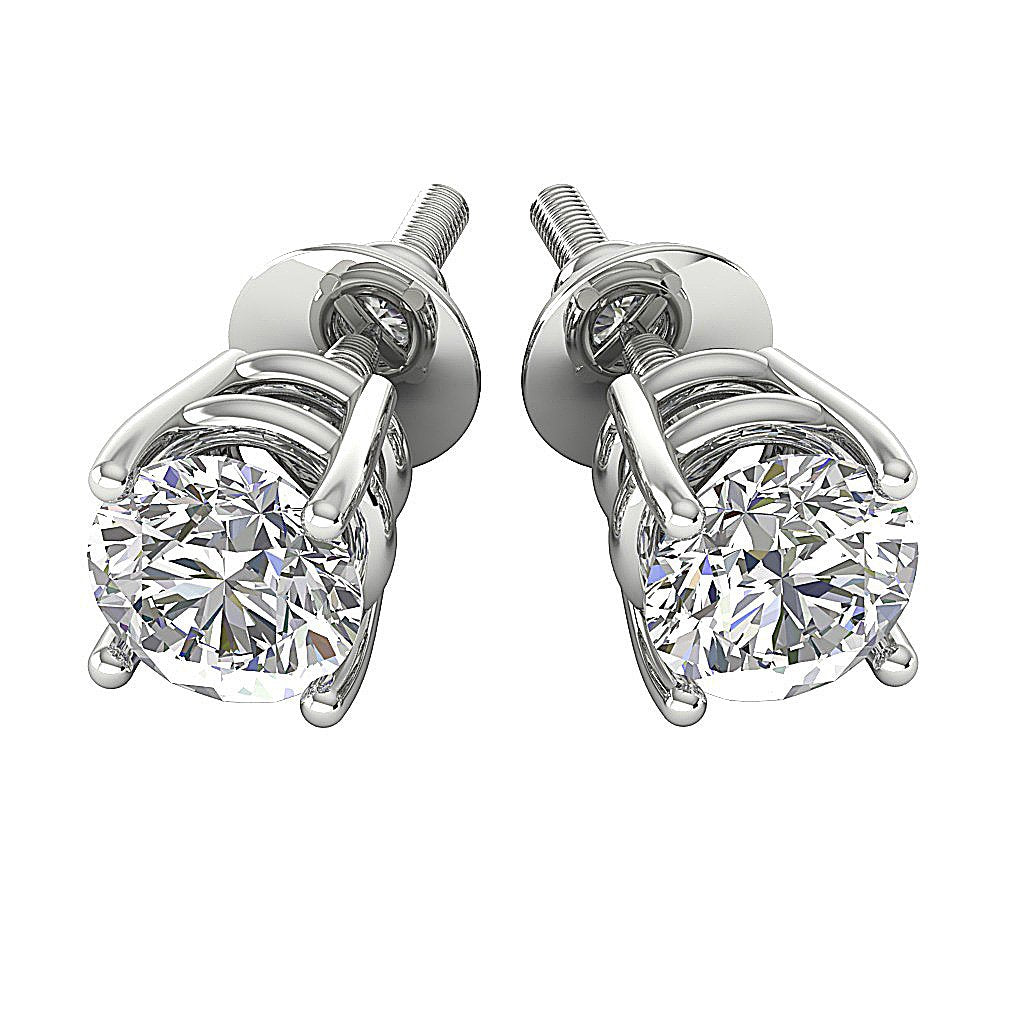 14k / 18k Solid Gold Solitaire Studs Earrings SI1 G 1.00 Ct Genuine Diamond