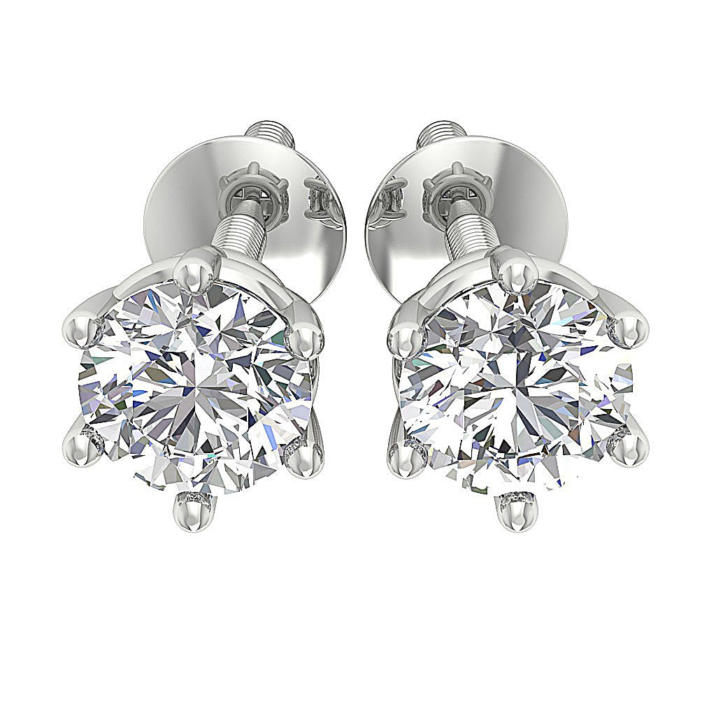 Round Cut Diamond Solitaire Studs Earrings Six Prong Set