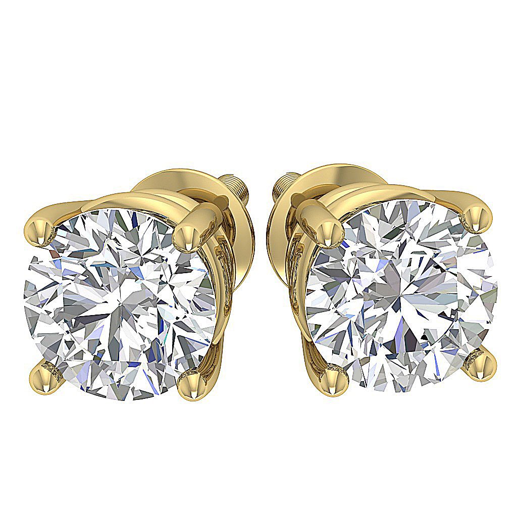 14k / 18k Solid Gold Solitaire Studs Earrings Set I1 G 1.70 Ct Genuine Diamond