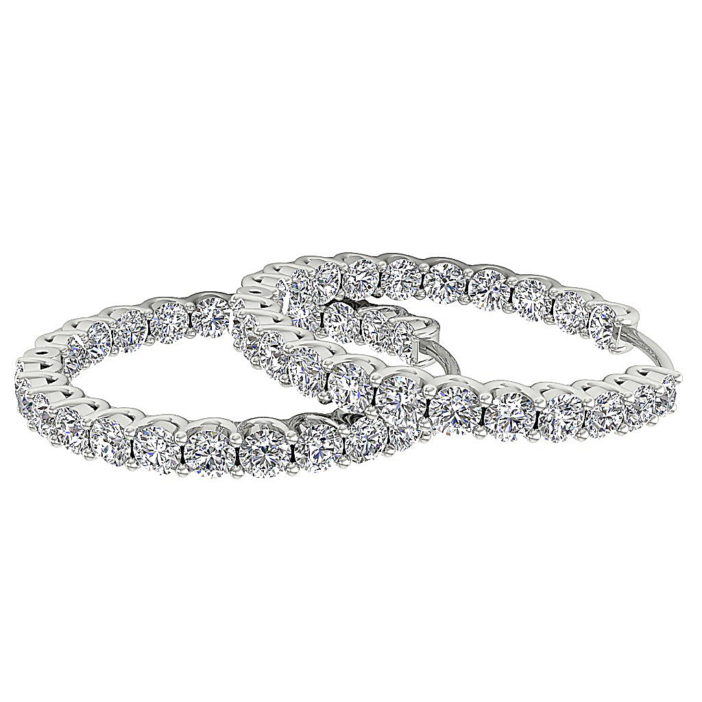 VVS1/VS1/SI1/I1 2.50 Ct Inside Outside Hoop Anniversary Earrings Round Diamond 18k/14k Yellow Gold Prong Set