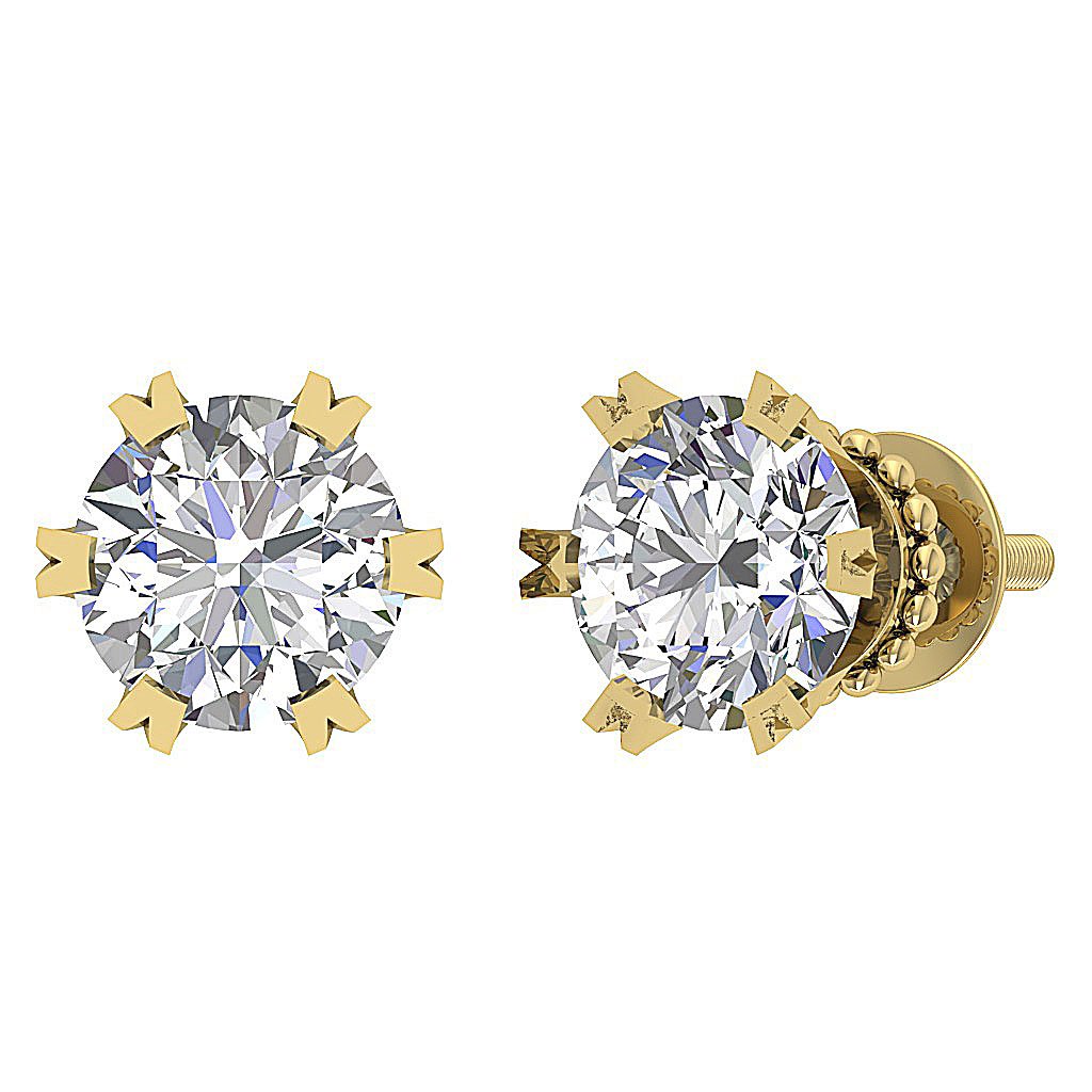 SI1/I1 G 1.10 Ct Round Diamond 14k Solid Gold Designer Solitaire Studs Earrings
