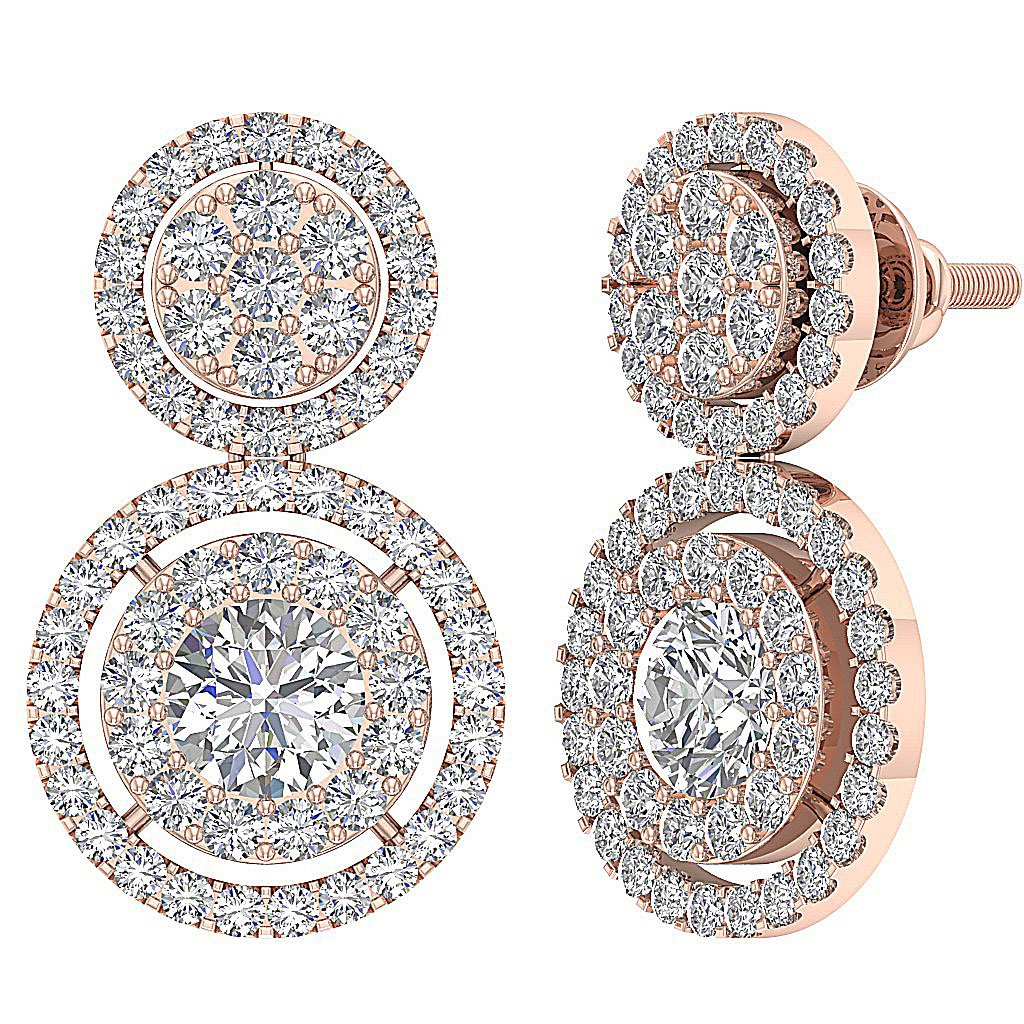 Prong Set Dangle Engagement Earrings Natural Diamond SI1/I1 G 2.55 Ct 18k/14k White Yellow Rose Gold