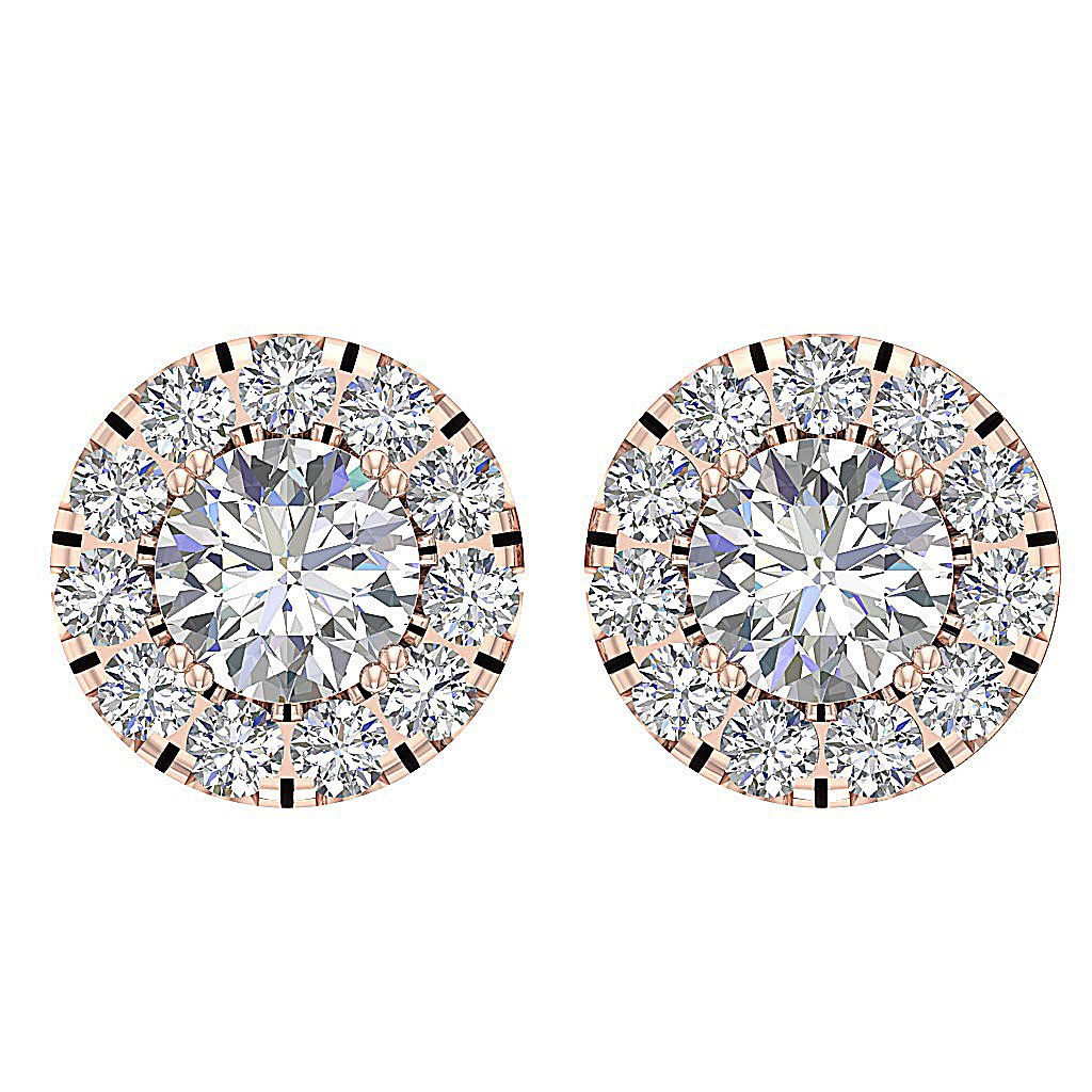 14k Solid Gold Round Diamond SI1/I1 G 1.15 Ct Designer Halo Solitaire Studs Earrings