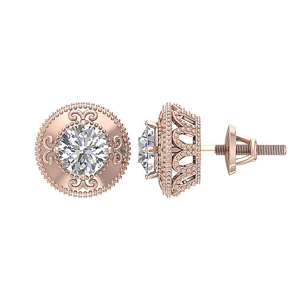 Prong Set Solitaire Studs Engagement Earring Natural Diamond VS1/SI1/I1 G 1.00 Ct 18k/14k White Yellow Rose Gold