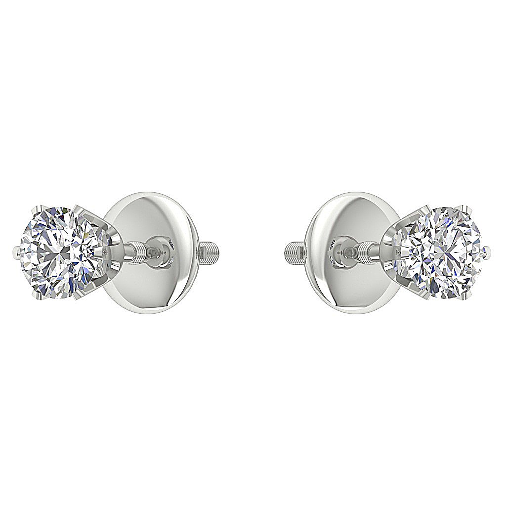 Genuine Diamond Solitaire Studs Wedding Earrings SI1/I1 G 0.50 Ct 14k/18k White Gold Prong Set