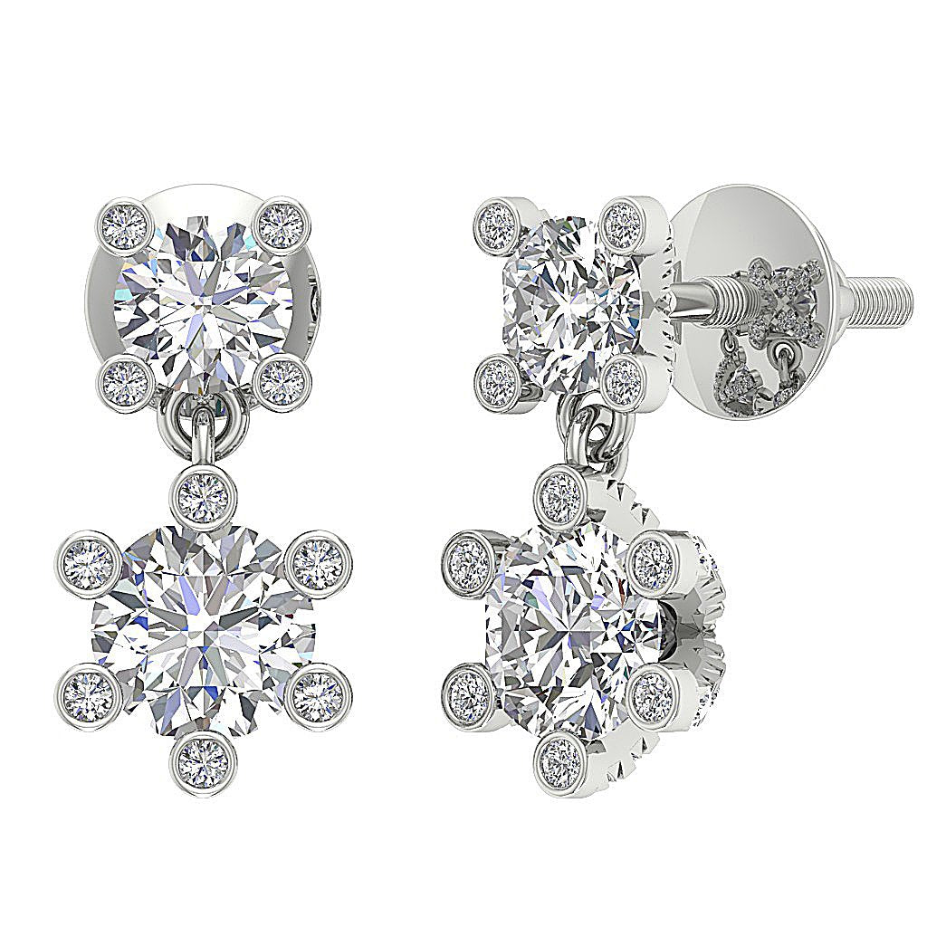SI1/I1 G 1.70 Ct Fashion Wedding Earrings Genuine Diamond 18k/14k Yellow Gold Prong Bezel Set
