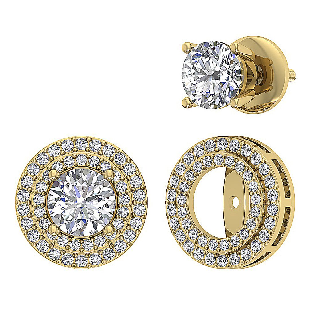 I1 G 2.11 Ct Natural Diamonds 14k Solid Gold Removable Jacket Studs Earrings Set