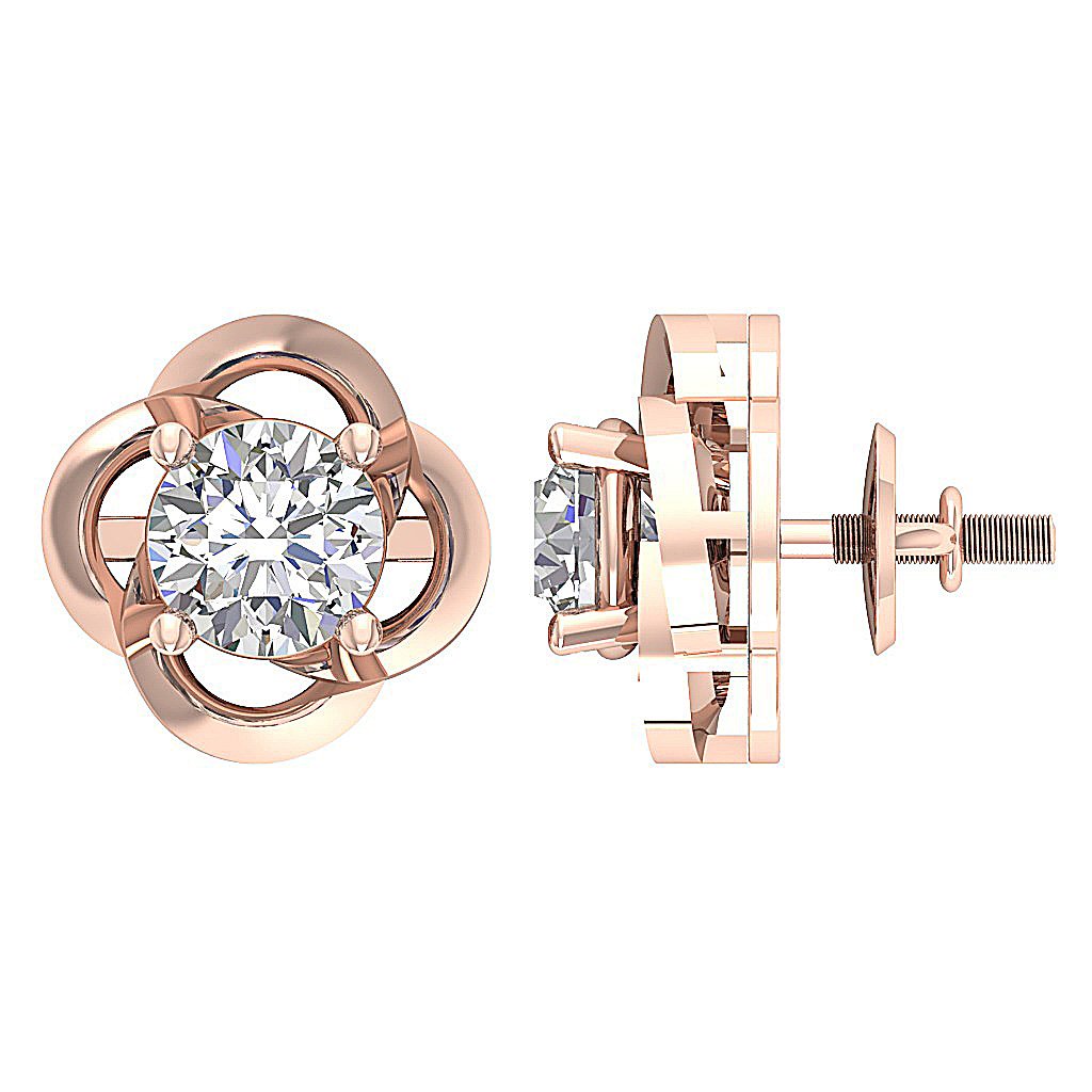 18k/14k Rose Gold Solitaire Studs Anniversary Earring Round Diamond SI1/I1 G 1.00 Ct Prong Set