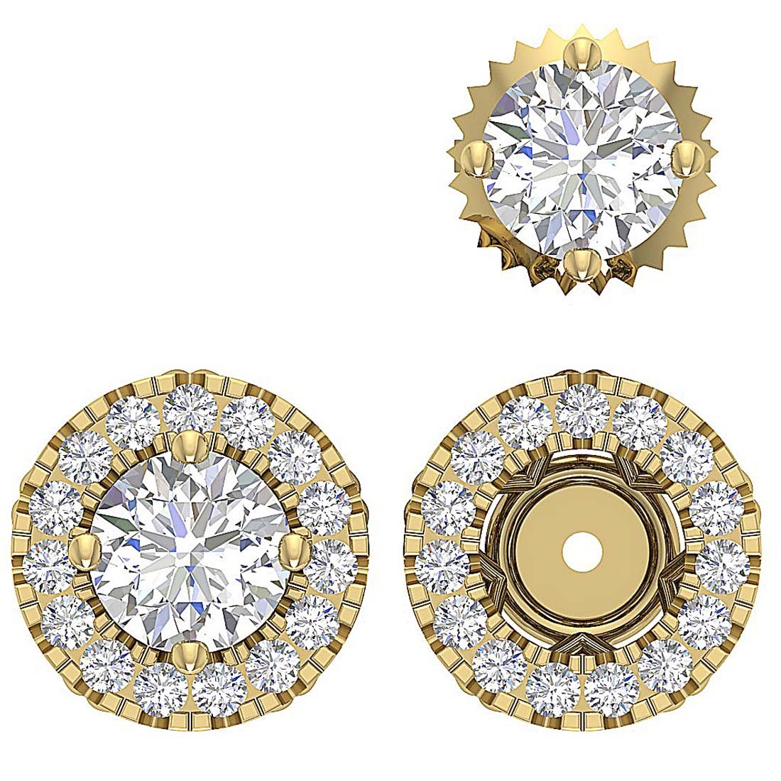 14k Solid Gold Round Diamond SI1/I1 G 1.55 Ct Removable Jacket Studs Earrings