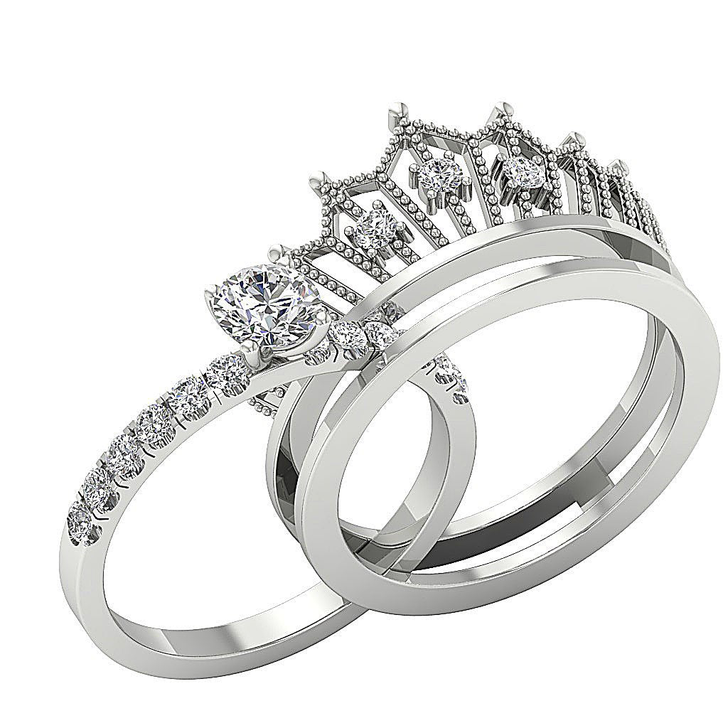 Queen Crown Bridal Anniversary Ring 14K Solid Gold Prong Set SI1 G 1.15 Ct Round Diamond 13.25 MM