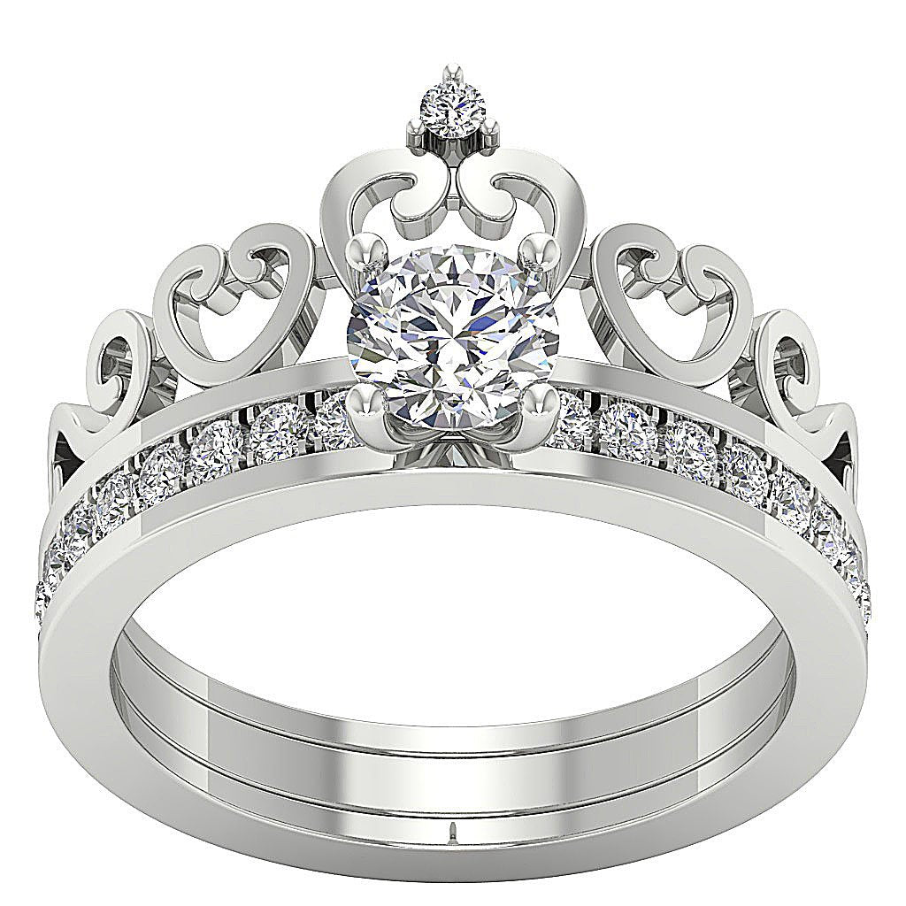 Crown Bridal Anniversary Ring 14K Solid Gold Prong Set SI1 G 1.30 Ct Round Diamond 12.35 MM