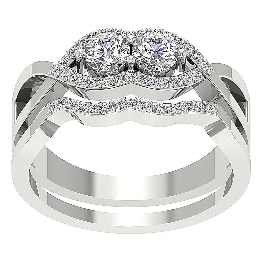 2 Stone Engagement Ring And Wedding Band Set Gold I1 G 0.80 Carat Natural Diamond Prong Set