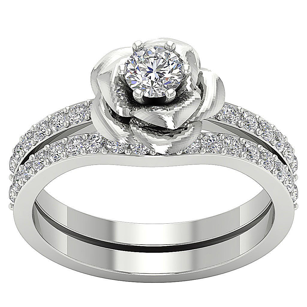 Flower Engagement Ring Wedding Band Set I1 G 1.10 Ct Natural Diamond 14K Gold