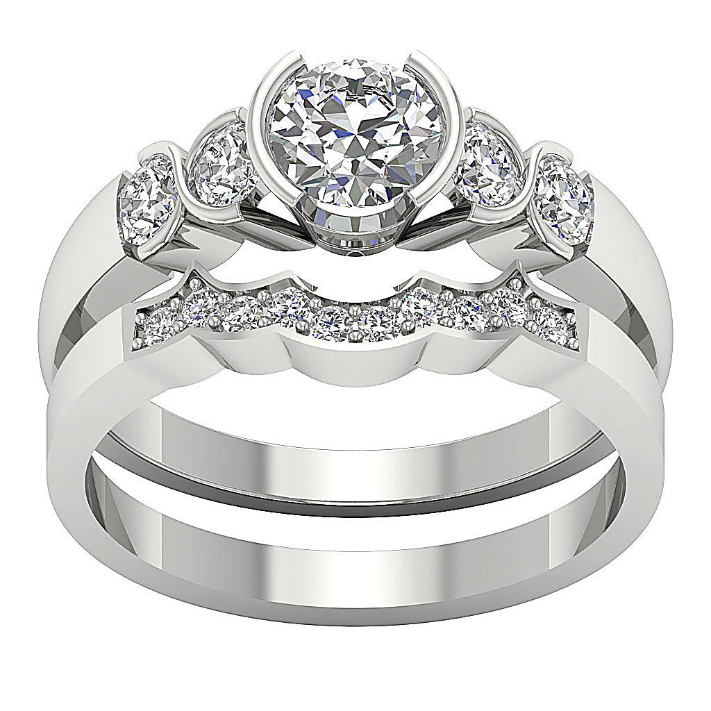 Five Stone Bridal Set Diamond Rings SI1 G 1.21 Ct Genuine Diamond 14k Gold