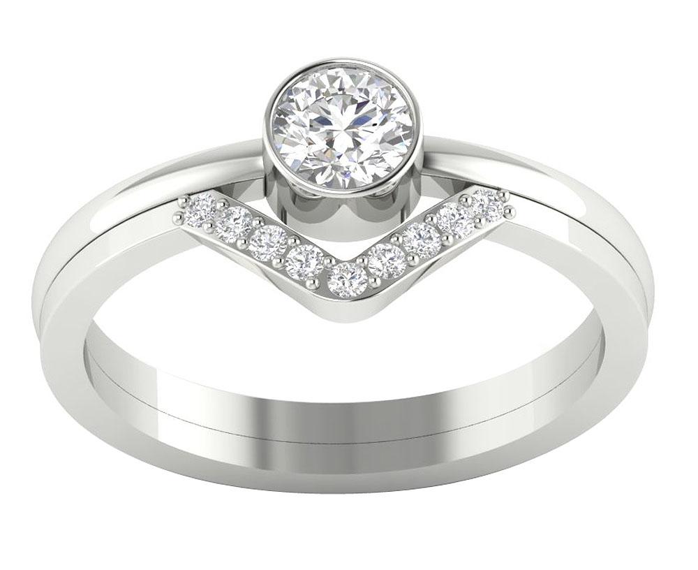 Genuine Diamond 14K Solid Gold V Bridal Ring Bezel Set I1 G 0.60 Ct