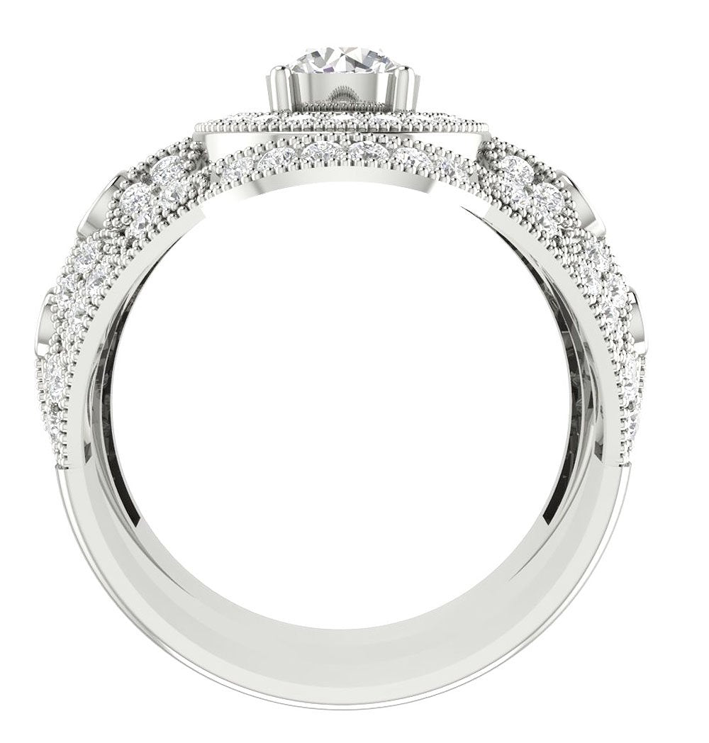 Solitaire Engagement Ring And Wedding Band Set 14k Solid Gold SI1 G 1.40 Carat Genuine Diamond